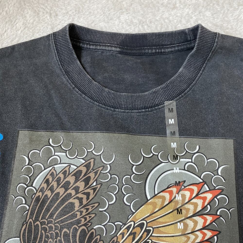 Men's Acid Wash Graphic Long Sleeve T-Shirt Medium Black Japanese Grunge NEW - Picture 4 of 8